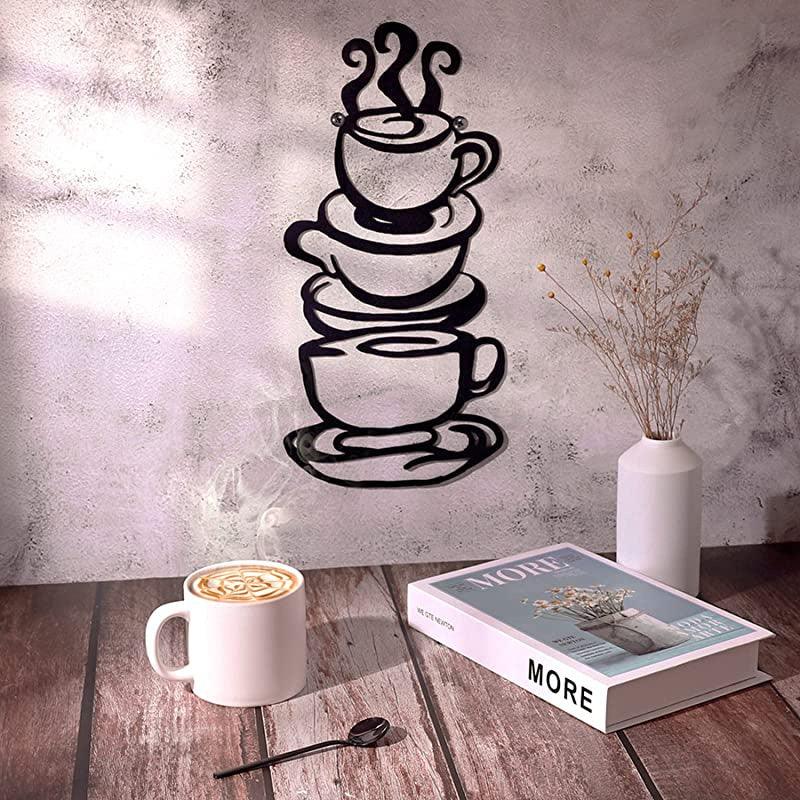 Coffee Cup Metal Wall Art, Farmhouse Kitchen Restaurant Decor Coffee Bar Sign, Black - myhomestore.com.pk