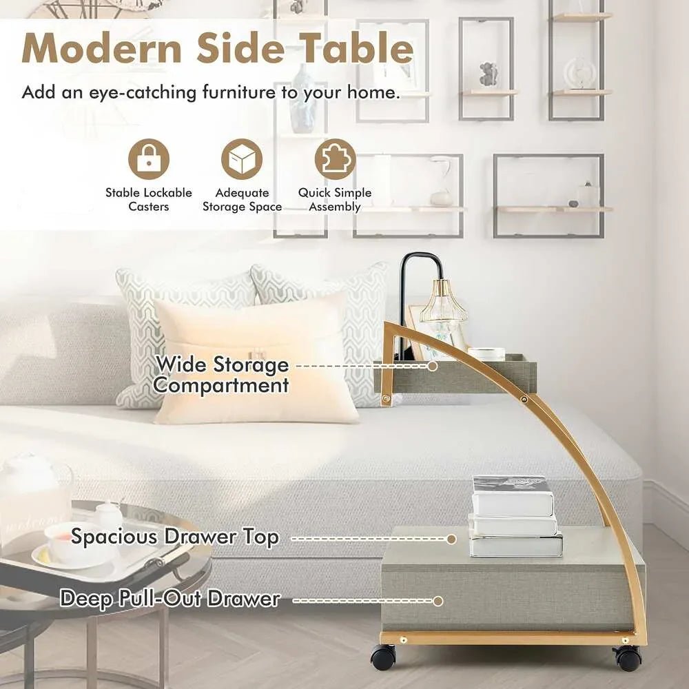 Costway Rolling End Table with Storage Drawer Tray - myhomestore.com.pk