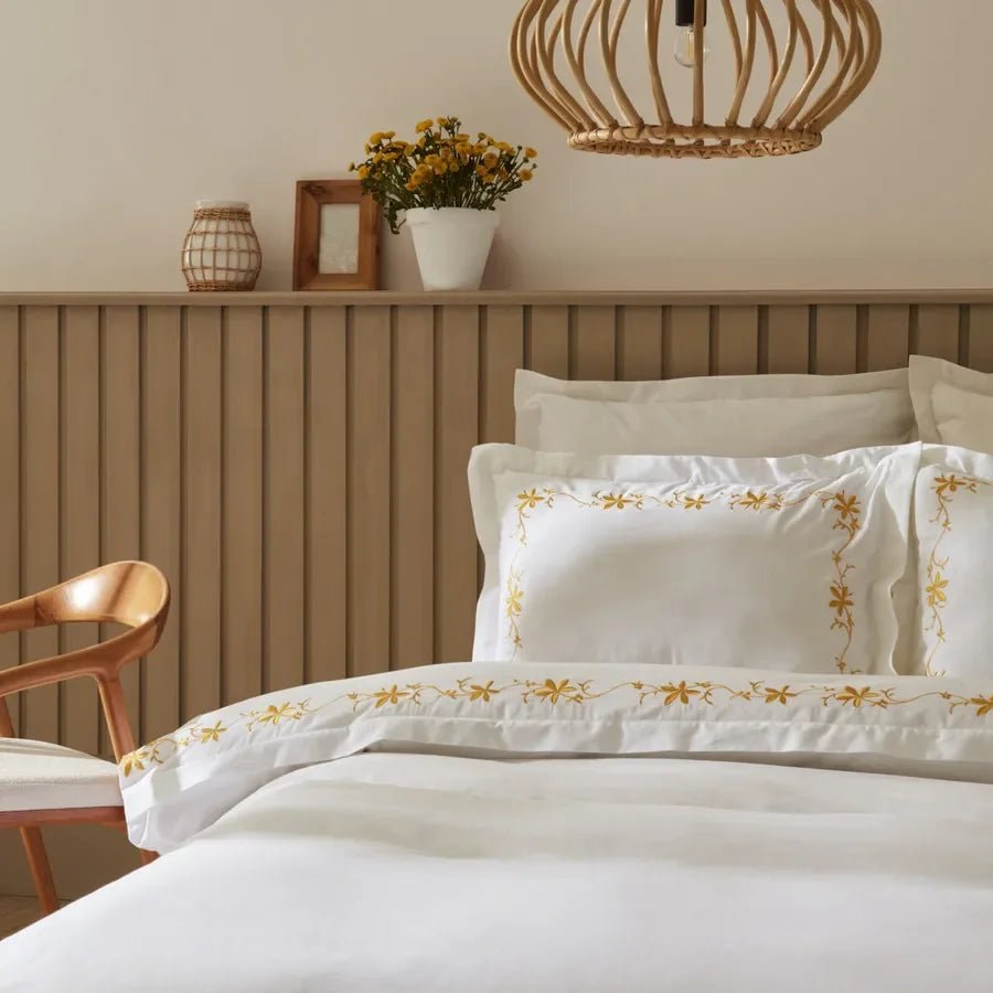 Cotton satin Bamboo Embroidery Duvet Set - myhomestore.com.pk