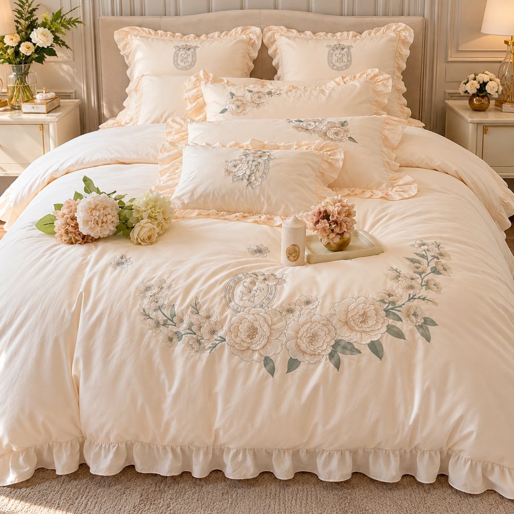 Cream Embroidery Duvet Set - myhomestore.com.pk