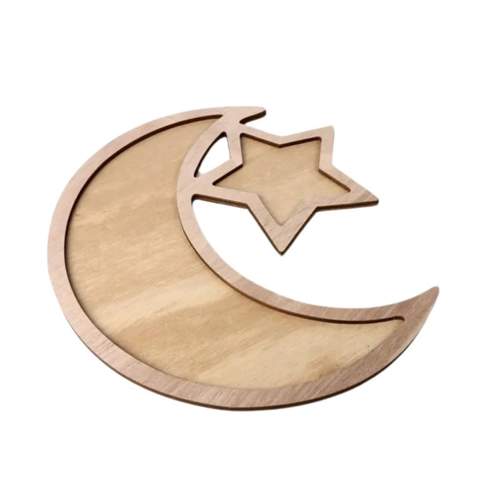 Crescent and Star Serving Platter Tray made from Wood - myhomestore.com.pk