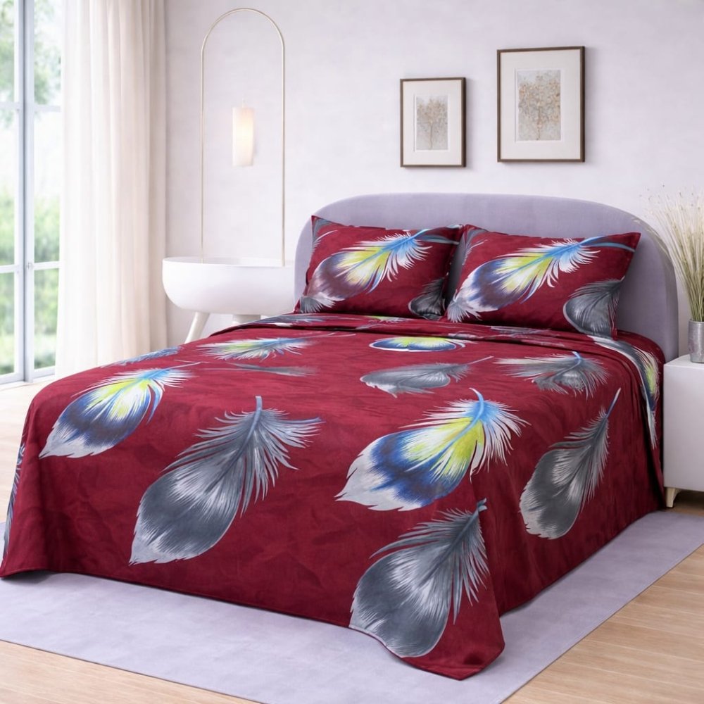 Crimson Feather Luxe Printed Bedsheet – King Size Bedding - myhomestore.com.pk