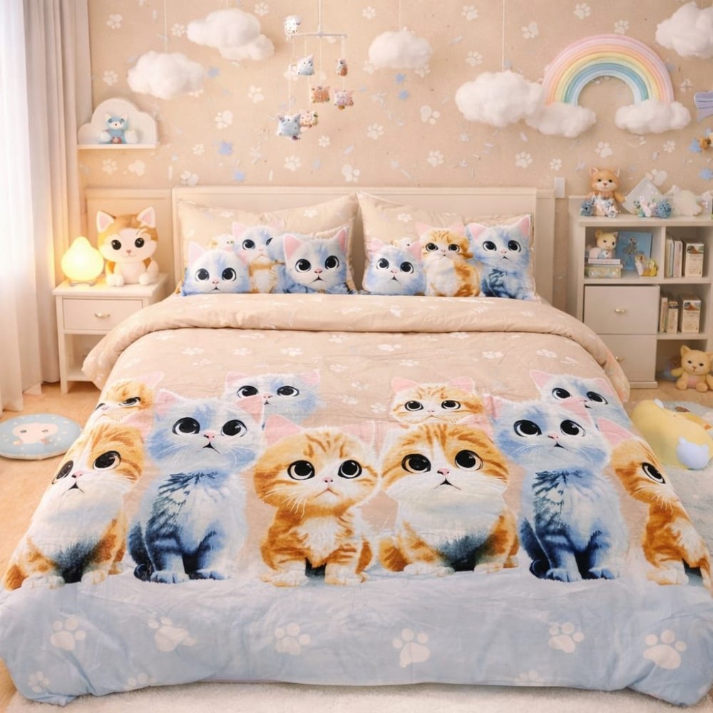 Cute Cat Single Kids Bed - Sheet - myhomestore.com.pk