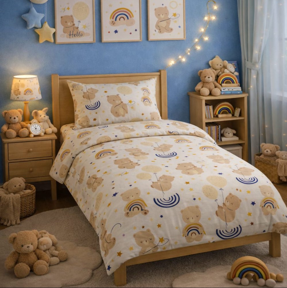 Cute Teddy Bear Printed Kids Bed - Sheet - myhomestore.com.pk