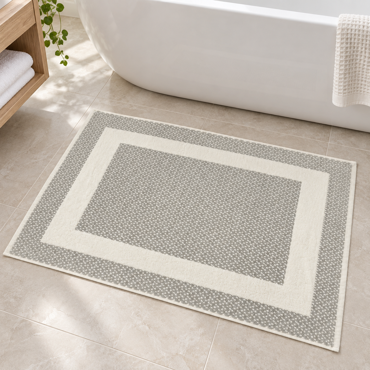 Grey & Ivory Border Bath Mat