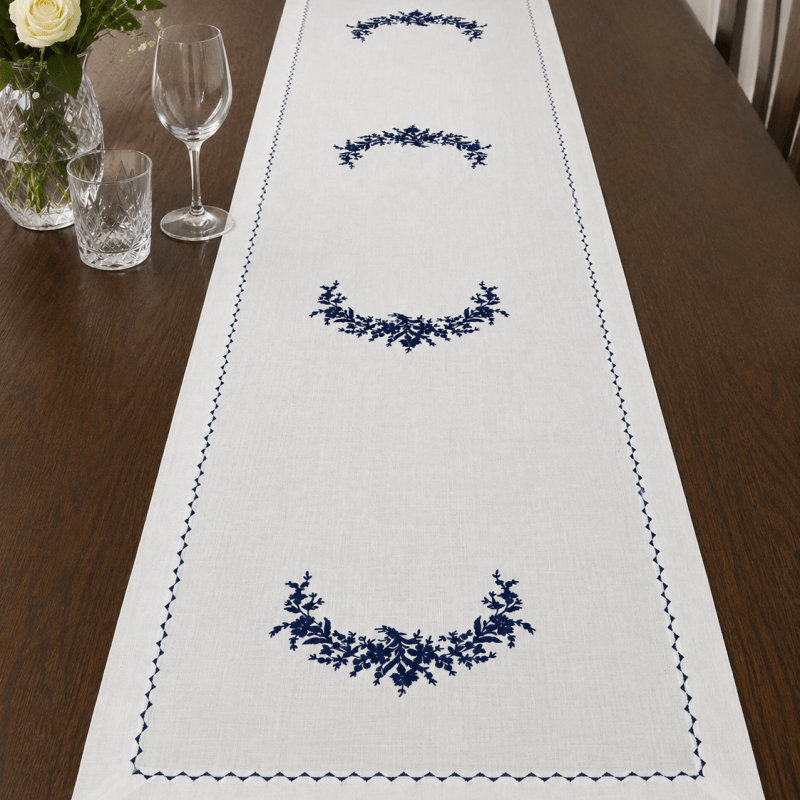 Elegant Blue & White Embroidered Table Linen Set - myhomestore.com.pk