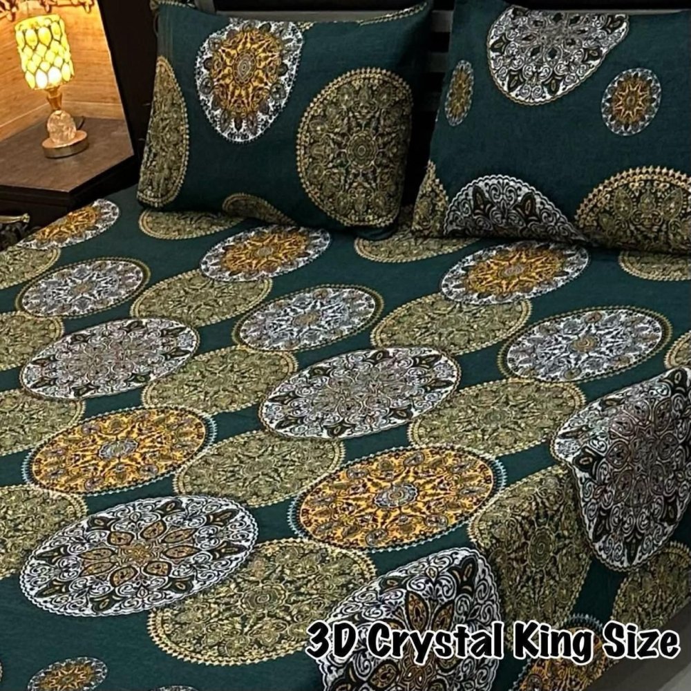 Elegant Green Double Bed Printed Bedsheet - myhomestore.com.pk
