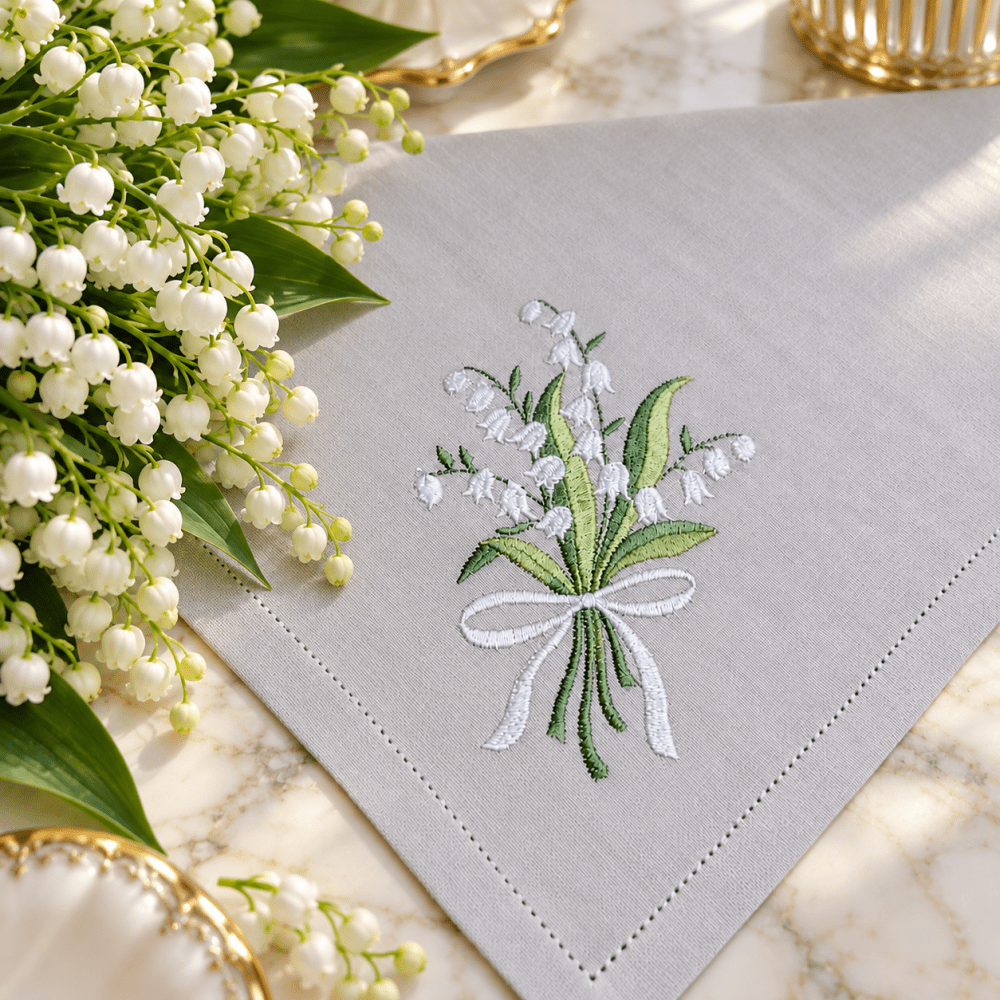Elegant Lily Bouquet Embroidered Table Napkin - myhomestore.com.pk