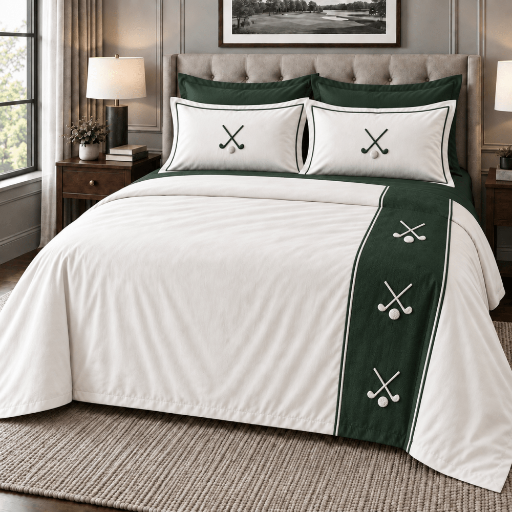 Elegant Navy Golf Embroidered Bedding Set - myhomestore.com.pk