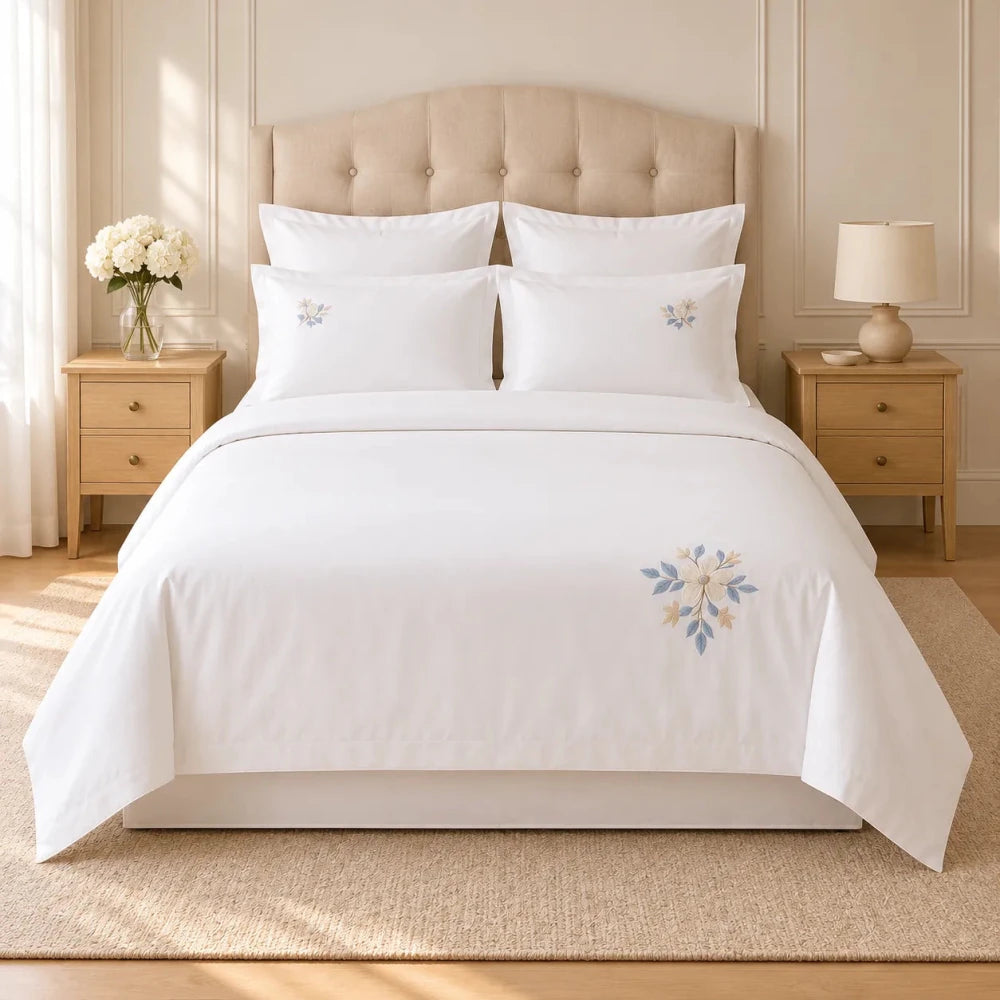 Elegant Pastel Flower Embroidery Bedding Set - myhomestore.com.pk