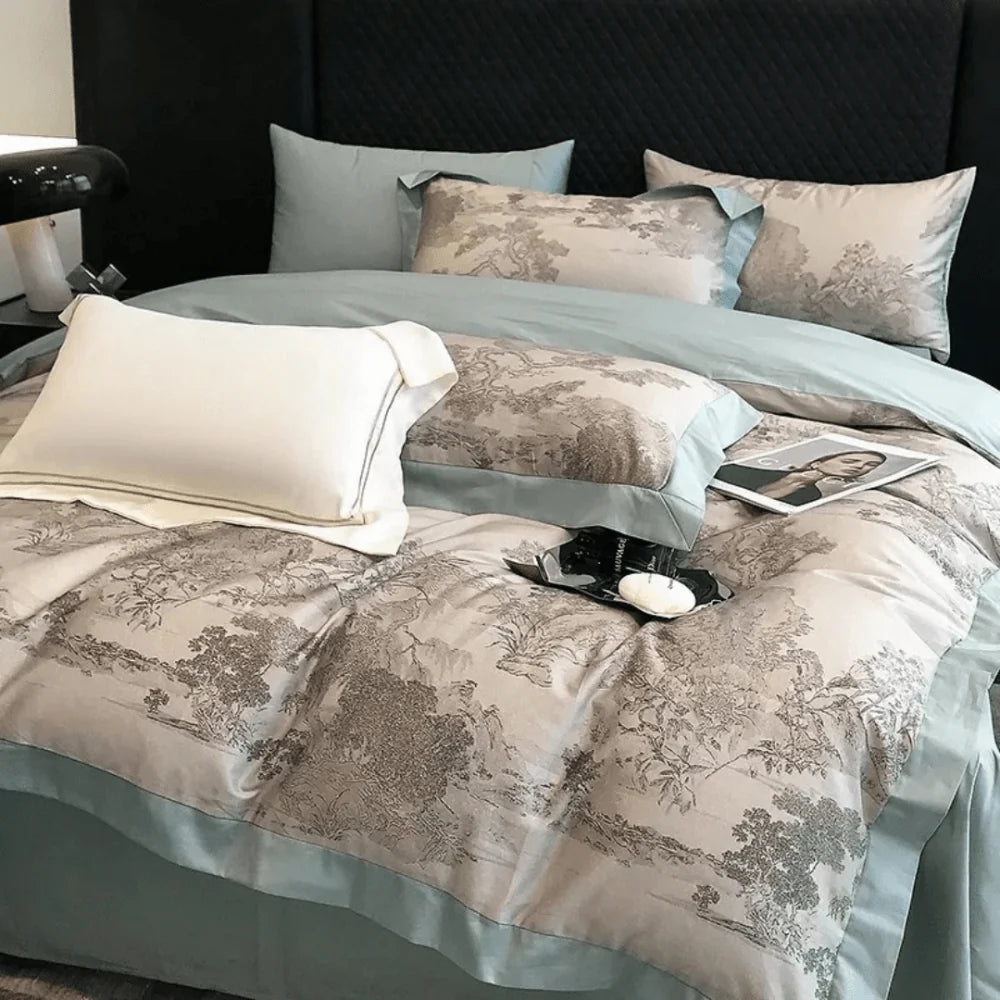 Elegant Pastoral Toile Printed Duvet Set- Western Style Printed Bedding - myhomestore.com.pk