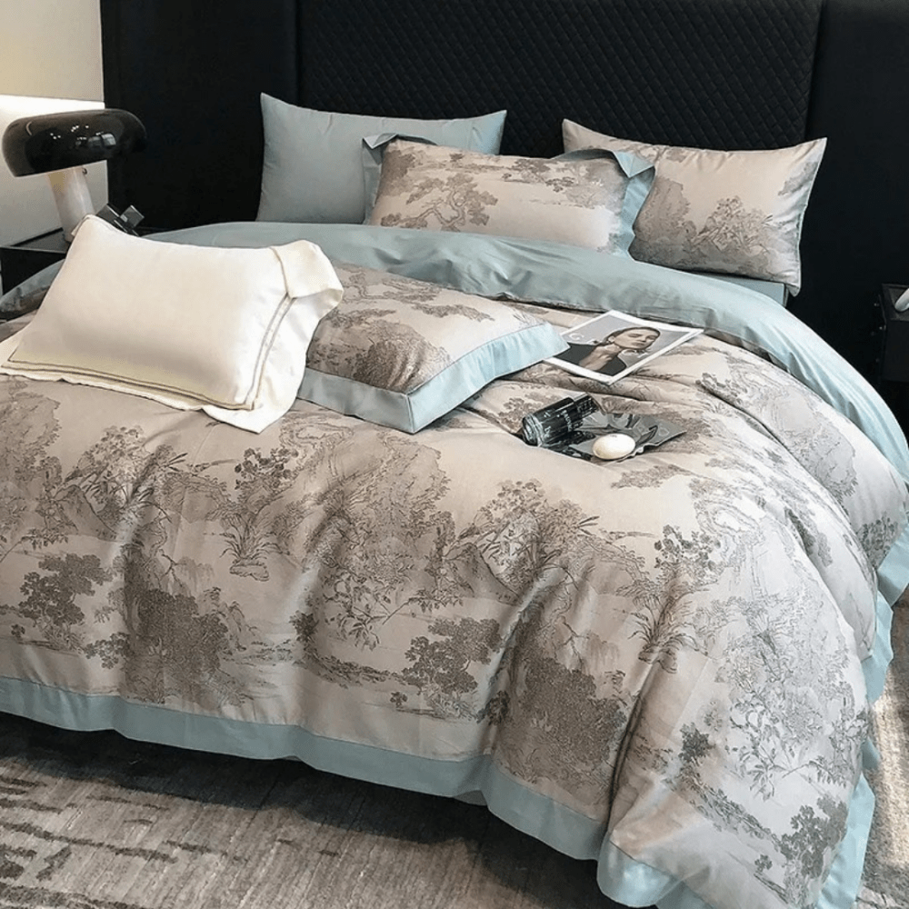Elegant Pastoral Toile Printed Duvet Set - Western Style Printed Bedding - myhomestore.com.pk