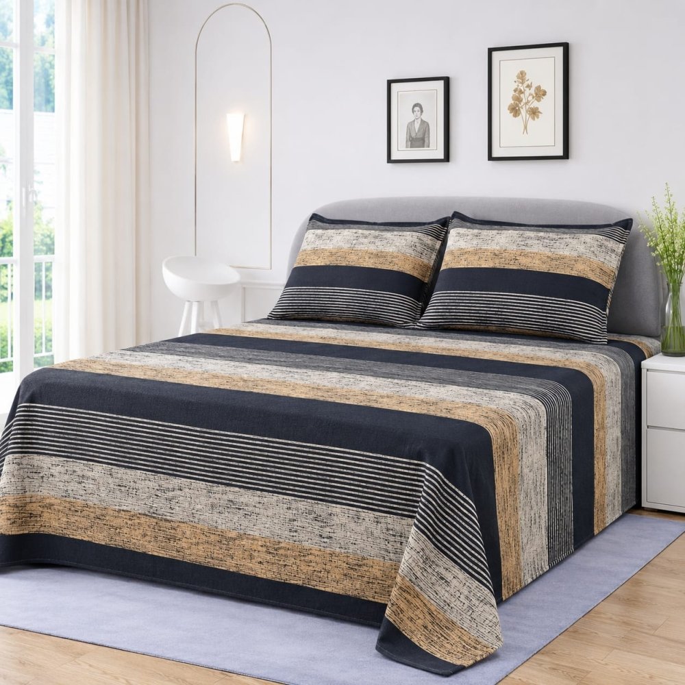 Elegant Striped Printed Bedsheet (3pcs) - myhomestore.com.pk
