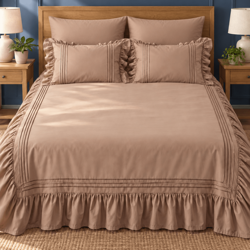 Elegant Triple Border Ruffled Duvet Set - myhomestore.com.pk