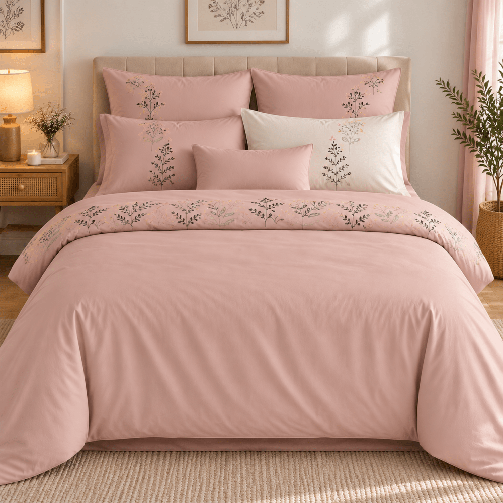 Embroidered Duvet Set Plants Design - myhomestore.com.pk