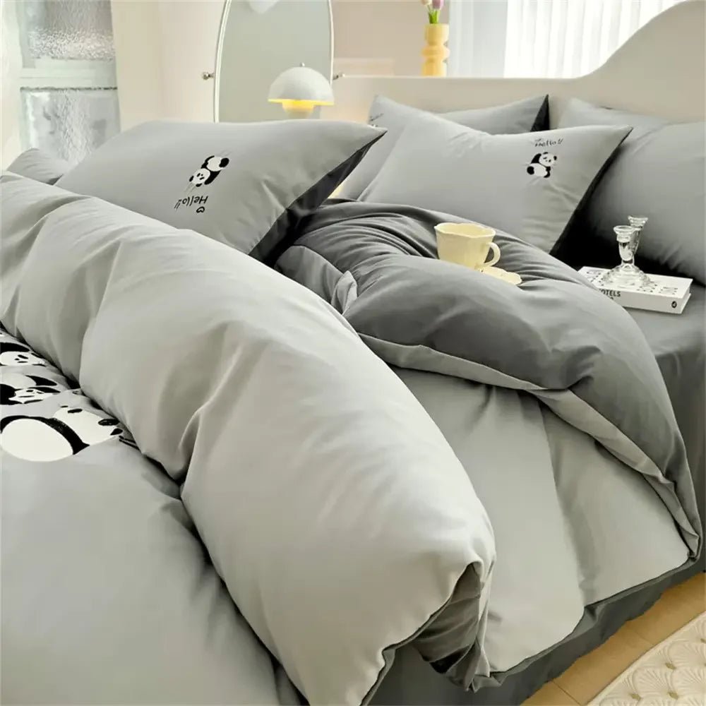 Embroidery Duvet Set( hello panda) - myhomestore.com.pk