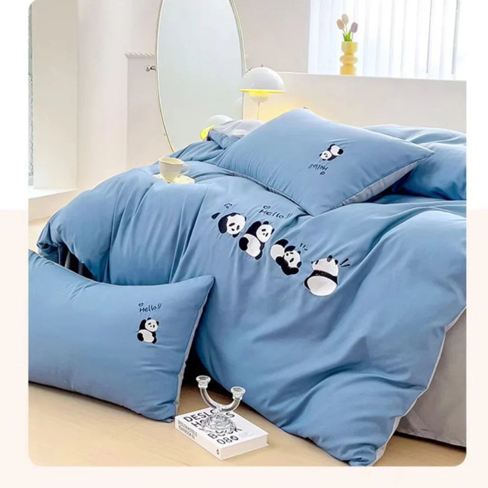 Embroidery Duvet Set( hello panda) - myhomestore.com.pk