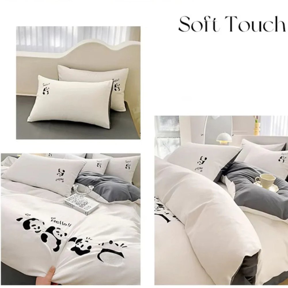 Embroidery Duvet Set( hello panda) - myhomestore.com.pk