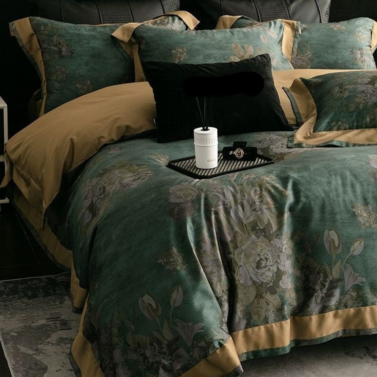 Emerald Bloom Luxury Duvet Set – Elegant Green Floral Bedding Set - myhomestore.com.pk