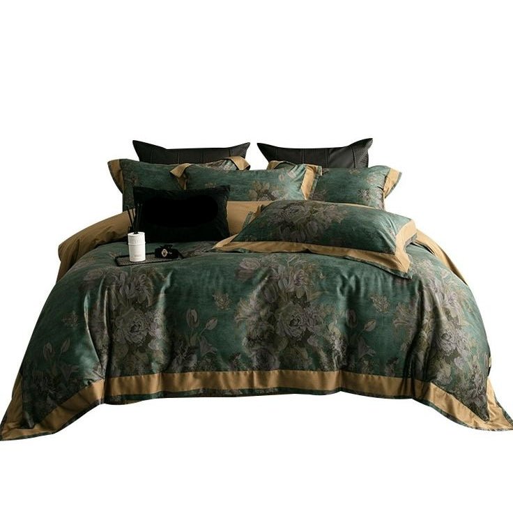 Emerald Bloom Luxury Duvet Set – Elegant Green Floral Bedding Set - myhomestore.com.pk