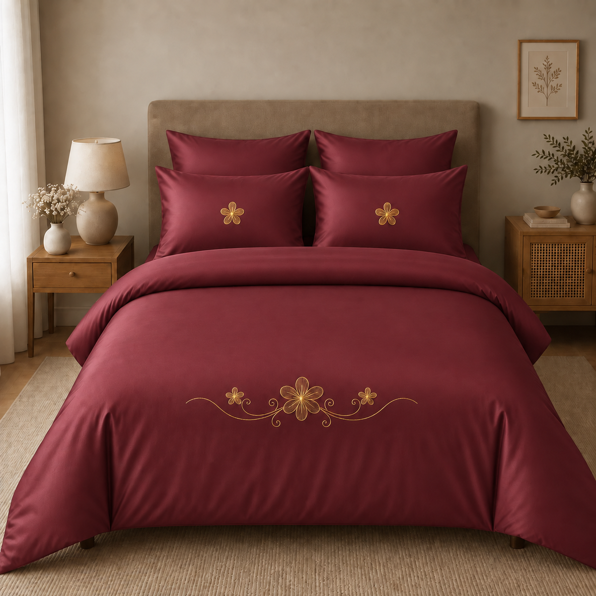 Premium Gold Thread Elegant Embroidered Bedding Set