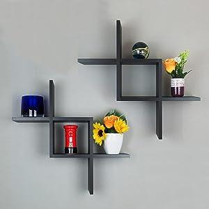 Floating Shelves Black Wall Mounted Cross Design - myhomestore.com.pk