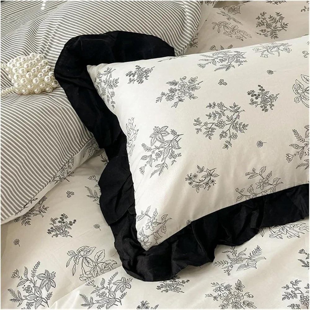 Floral Ruffle Trim Printed Duvet Set - myhomestore.com.pk