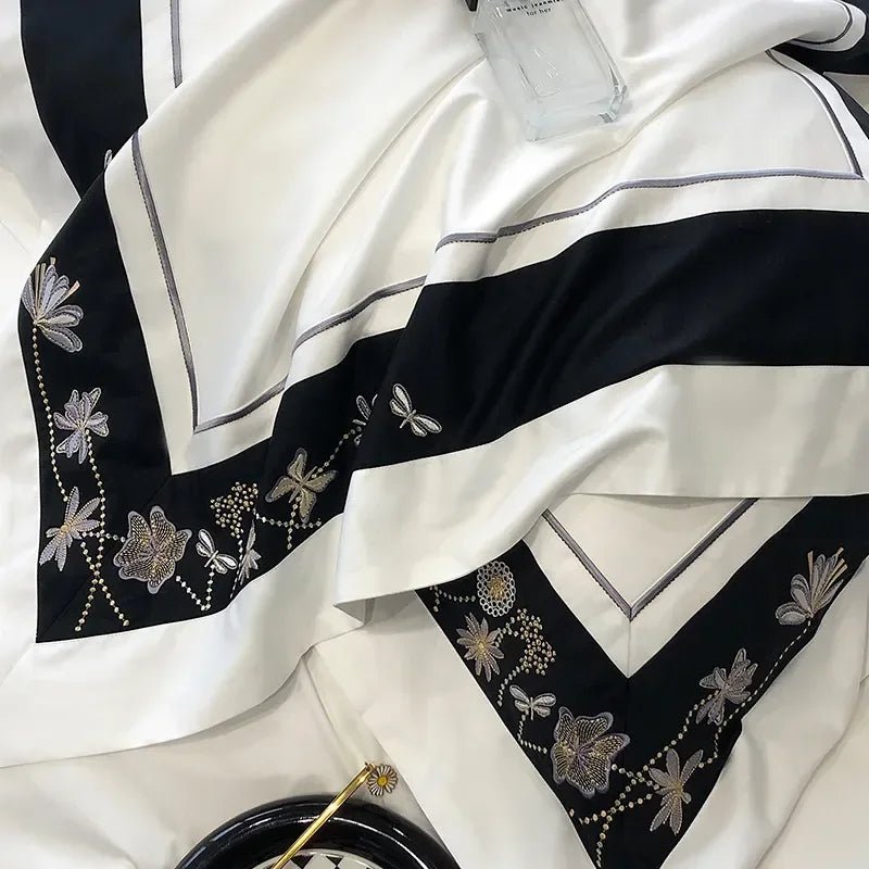 Flowers Butterfly Dragonfly Embroidery Duvet Set - myhomestore.com.pk