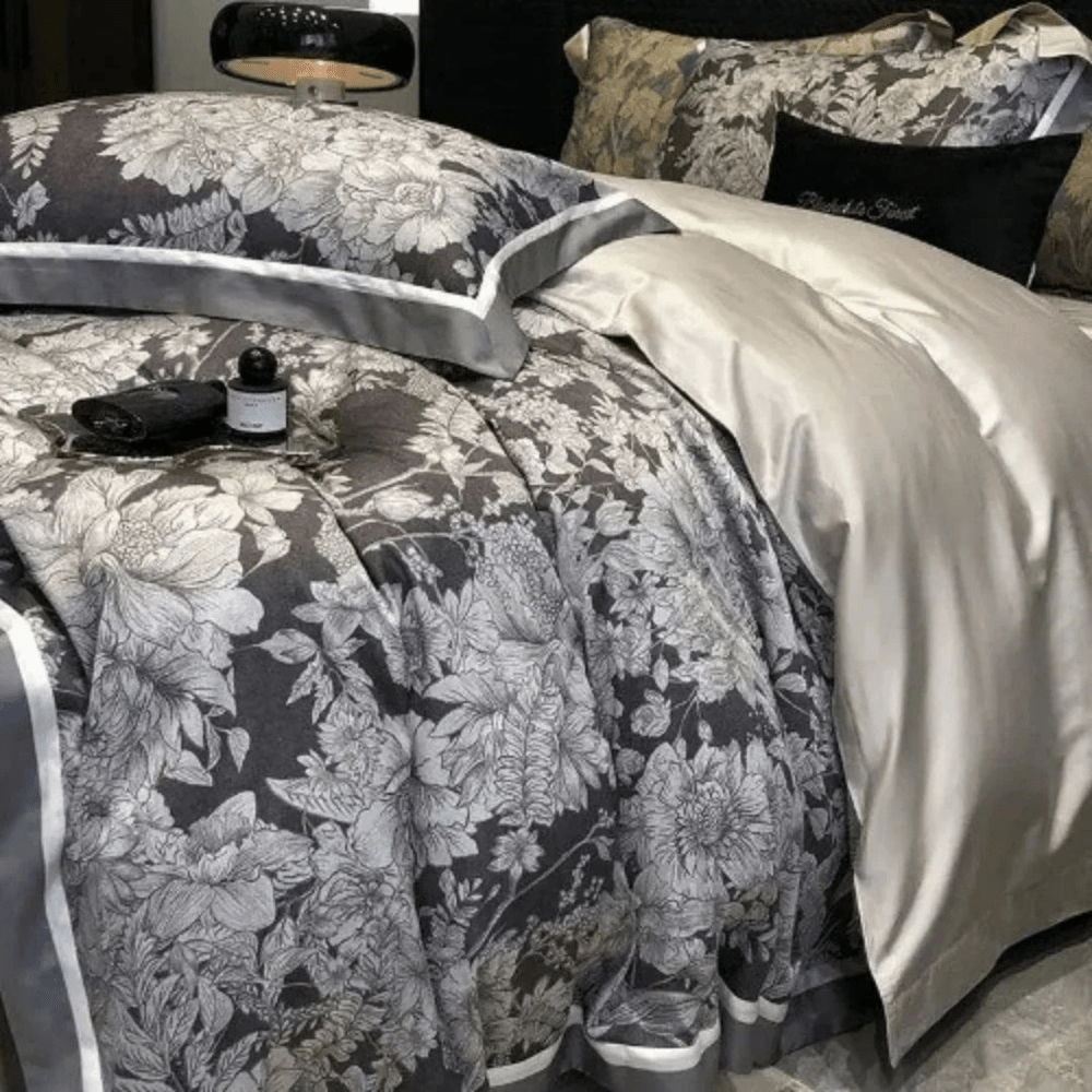 Flowers Leaves Soft Fabric Printed Bedding Duvet Set - myhomestore.com.pk