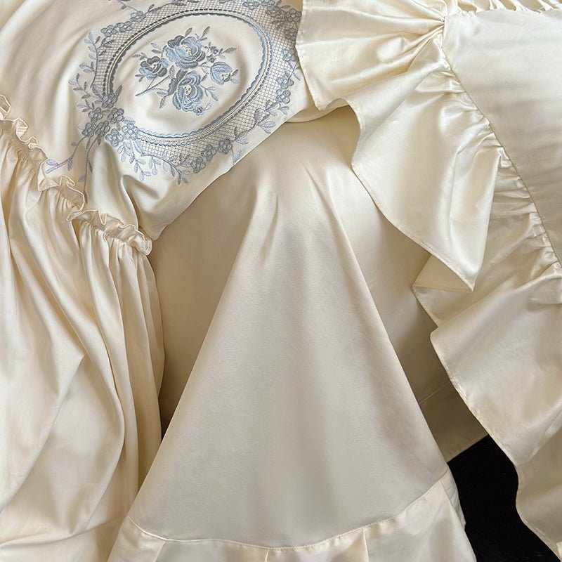 French Vintage Embroidery Duvet Set | Elegant Ruffle Bedding - myhomestore.com.pk