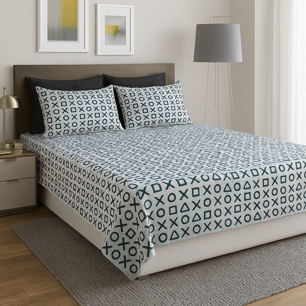Geometric Print Bedsheet(3 pcs) - The Linen House