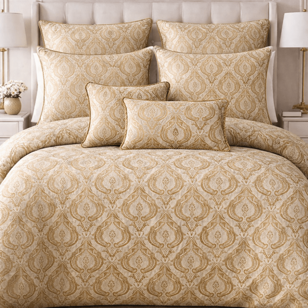 Gold Damask Jacquard Duvet Set - myhomestore.com.pk