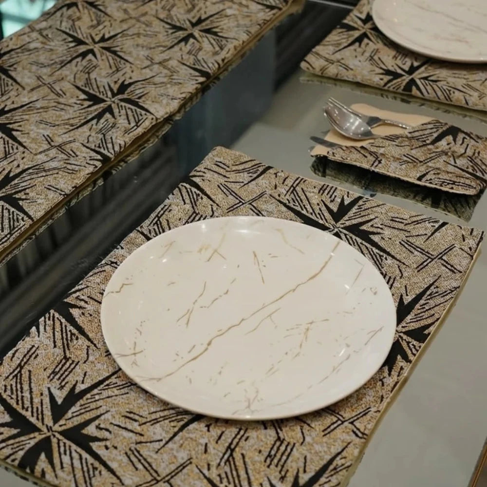 Gold - Threaded Elegance Table Placemat Set - myhomestore.com.pk