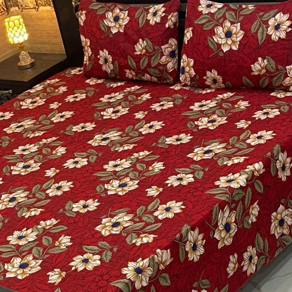 Golden Sunflower Pattern Printed Bedsheet - myhomestore.com.pk