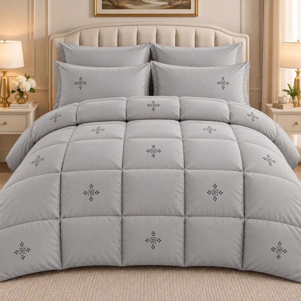 Gray Motive Embroidered Comforter - King - myhomestore.com.pk