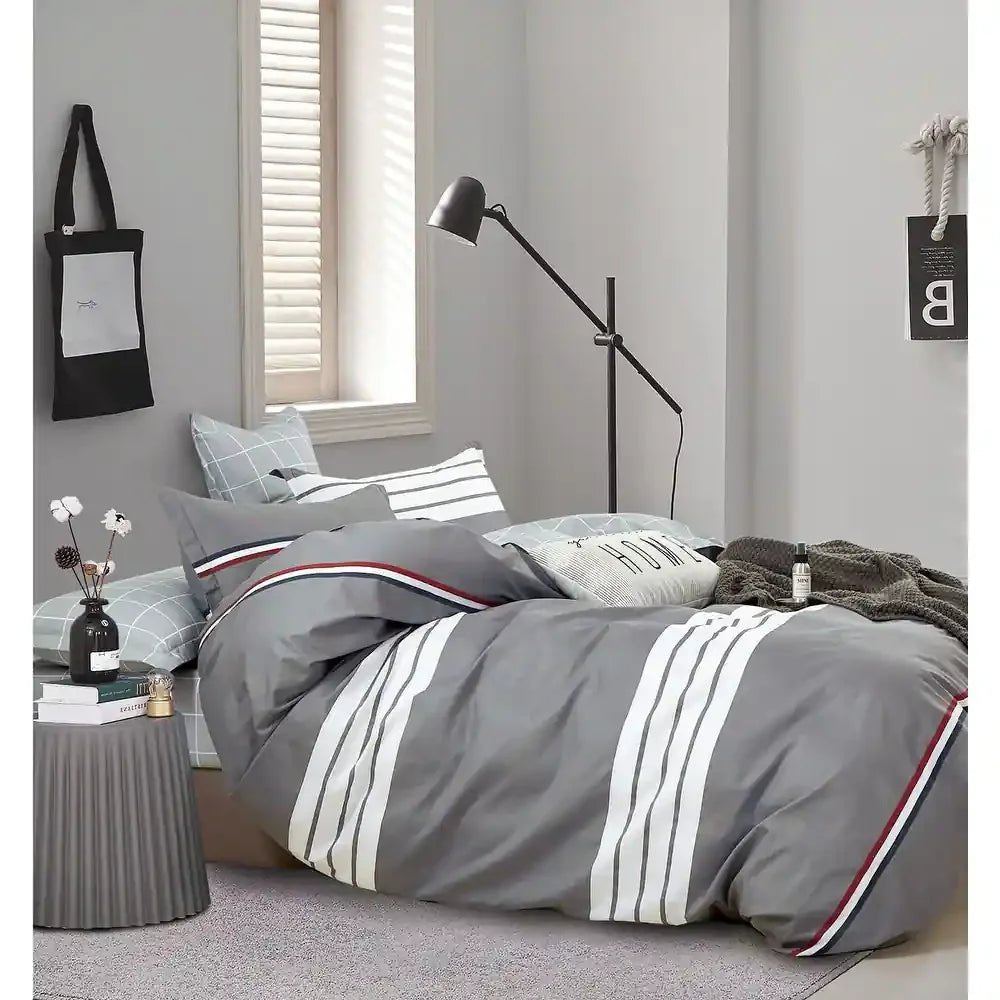 Gray/White Striped 100% Cotton Duvet Set - myhomestore.com.pk
