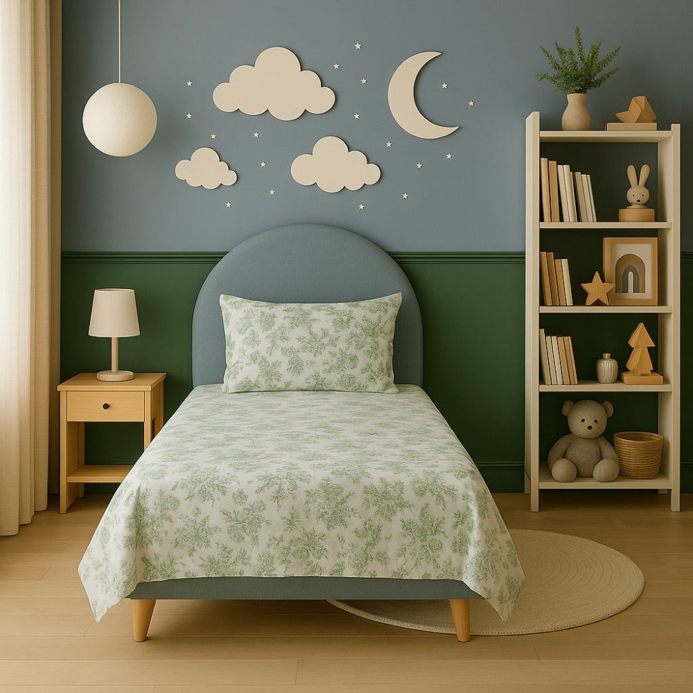 Green Floral Kids Bed - sheet - myhomestore.com.pk
