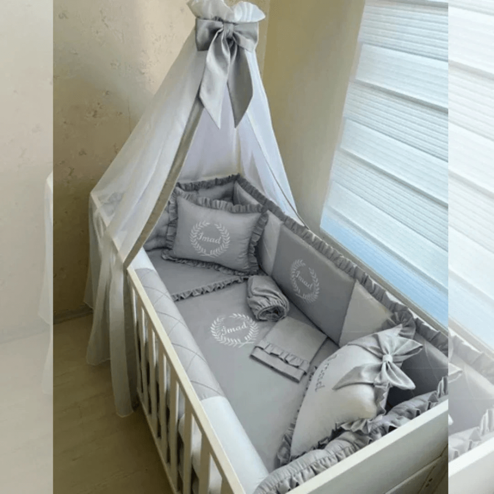 Grey Baby cot set - myhomestore.com.pk
