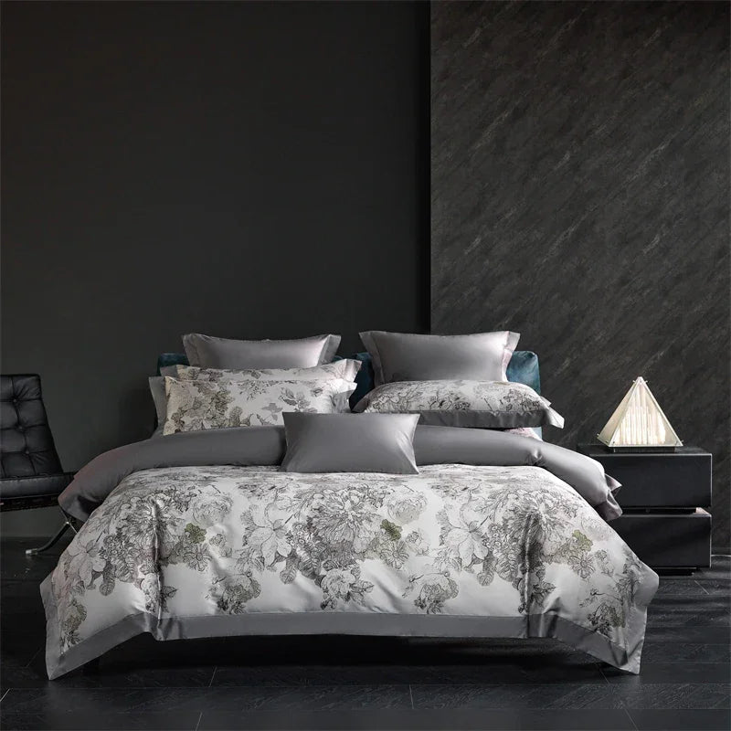 Grey Flowers Digital Printing Duvet Set – Elegant Floral Bedding Design - myhomestore.com.pk