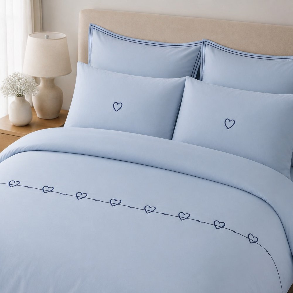 Heart Embroidered Cotton Duvet Set - myhomestore.com.pk