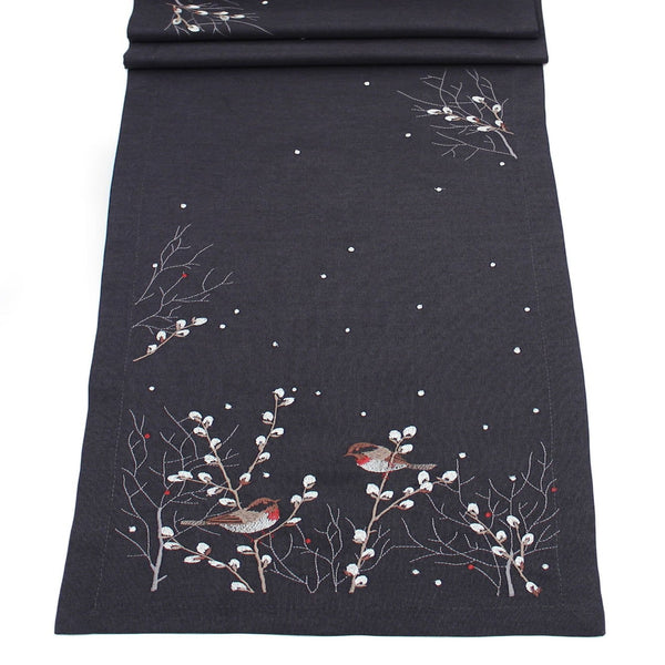 Sparrow Embroidered Table Runner