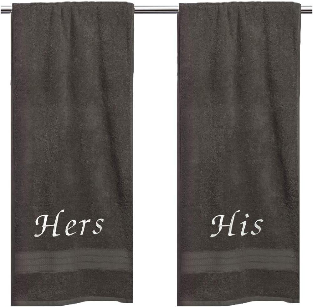 His & Hers Embroidered Cotton Bath Towels - myhomestore.com.pk