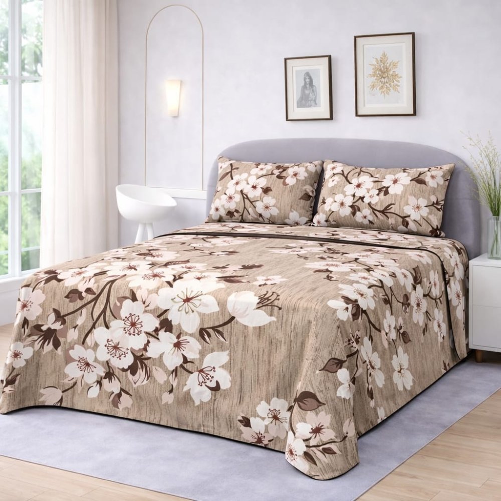 Ivory Petal Printed Bedsheet – King Size Bedding - myhomestore.com.pk
