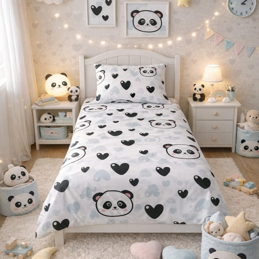 Kids Panda & Heart Print Bed - sheet - myhomestore.com.pk