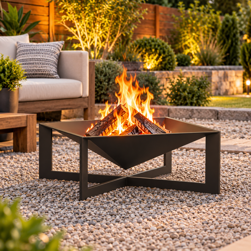 Korono Square Fire Bowl with Lid | Outdoor Garden Fire Pit - myhomestore.com.pk