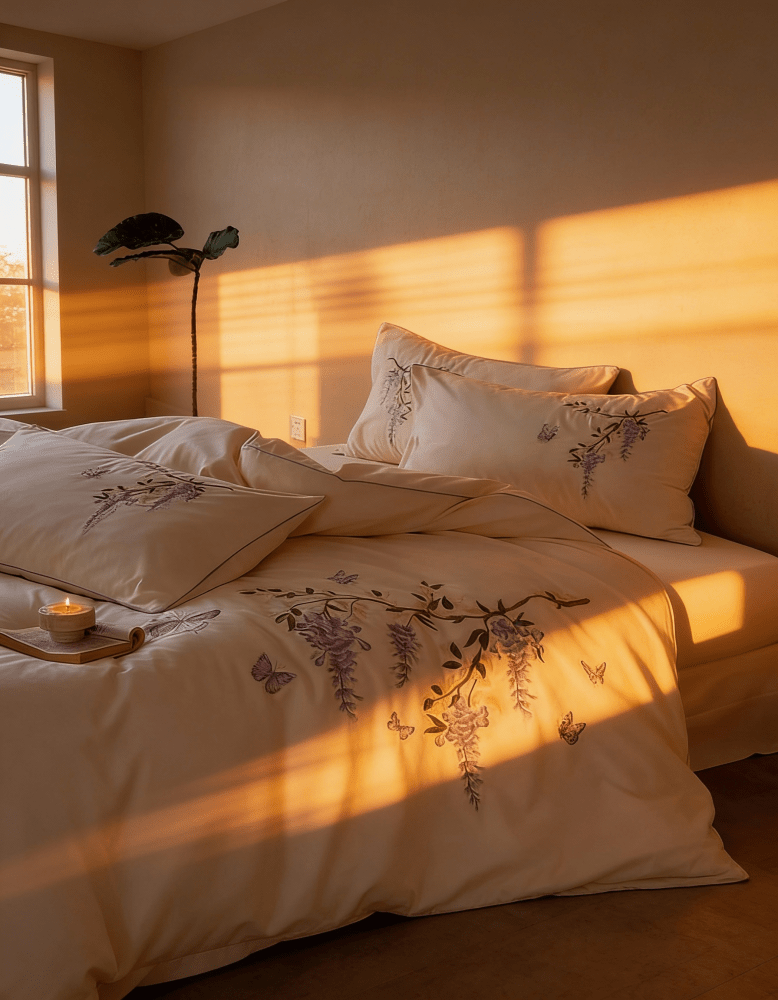 Lavender Bloom Embroidery Duvet Set - myhomestore.com.pk