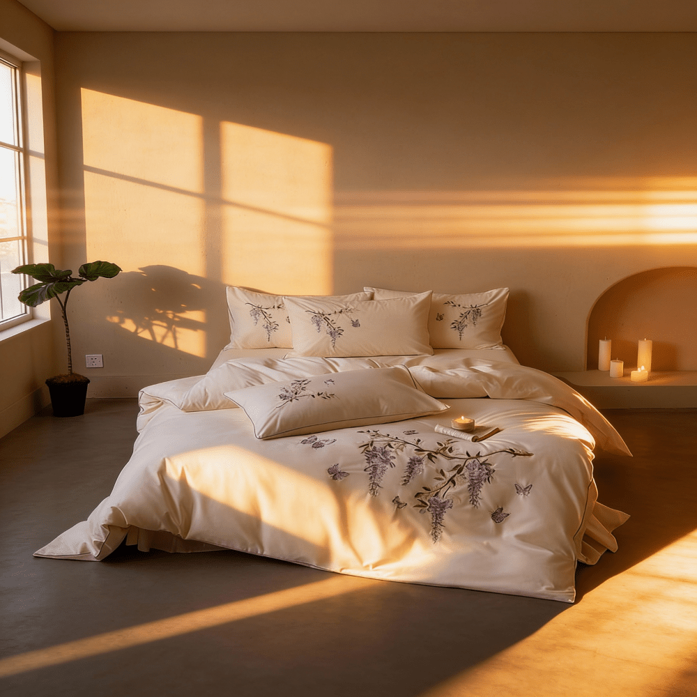 Lavender Bloom Embroidery Duvet Set - myhomestore.com.pk