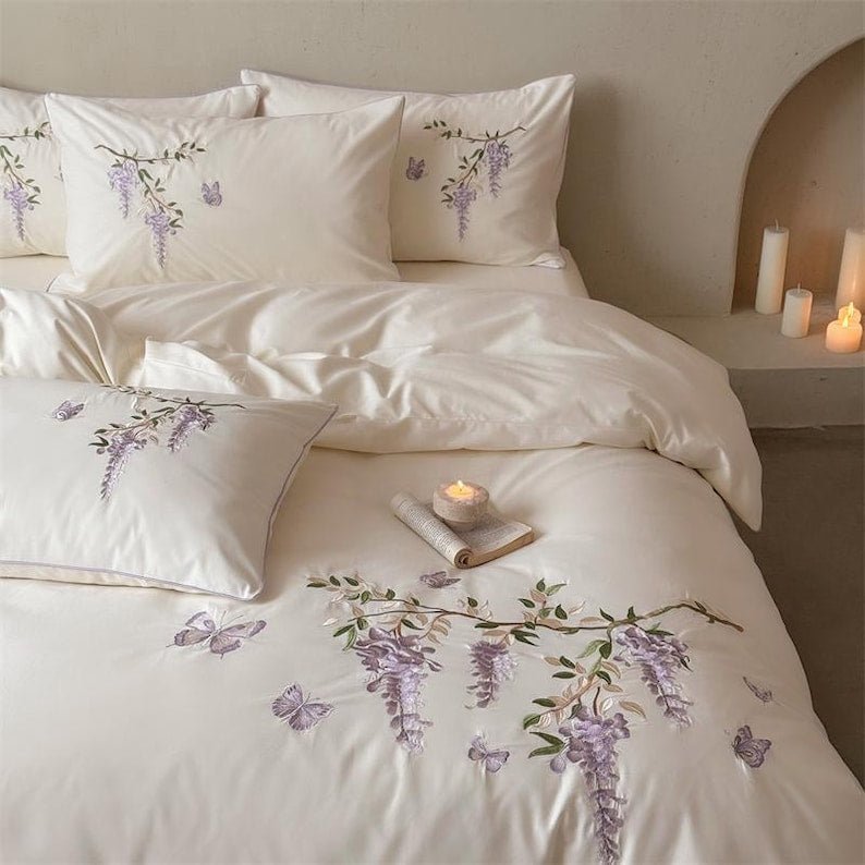Lavender Bloom Embroidery Duvet Set - myhomestore.com.pk