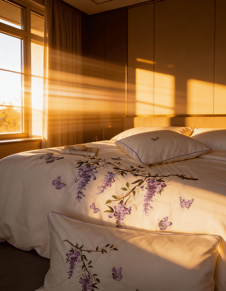 Lavender Bloom Embroidery Duvet Set - myhomestore.com.pk