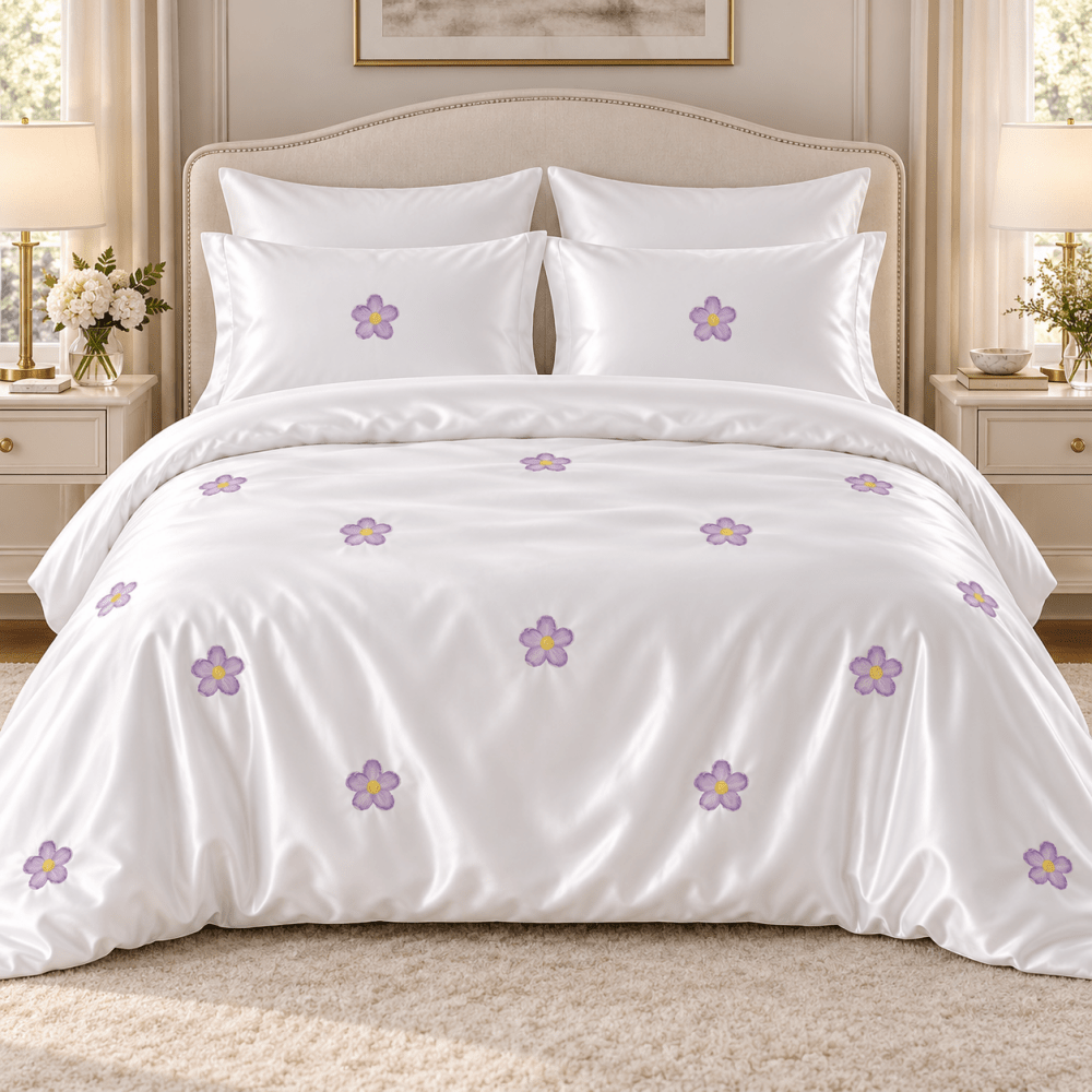 Lavender Blossom White Embroidered Bedding Set - myhomestore.com.pk